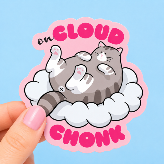 On Cloud Chonk Chonky Cat - Funny Vinyl Sticker