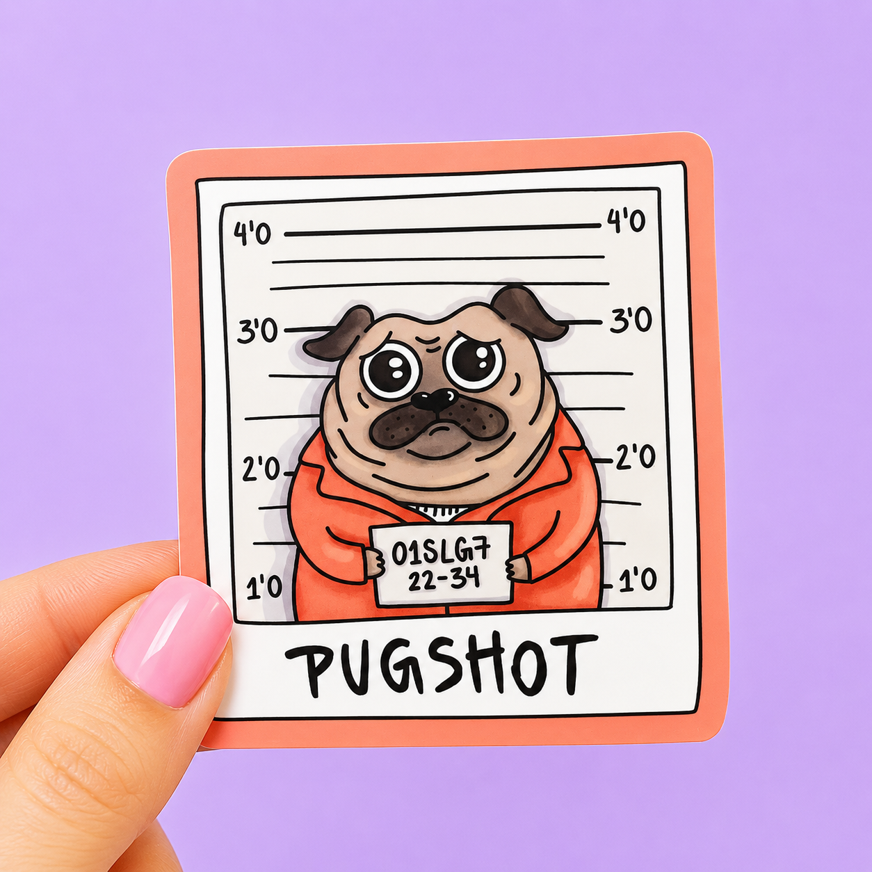 Pugshot Pug Jail - Funny Vinyl Sticker