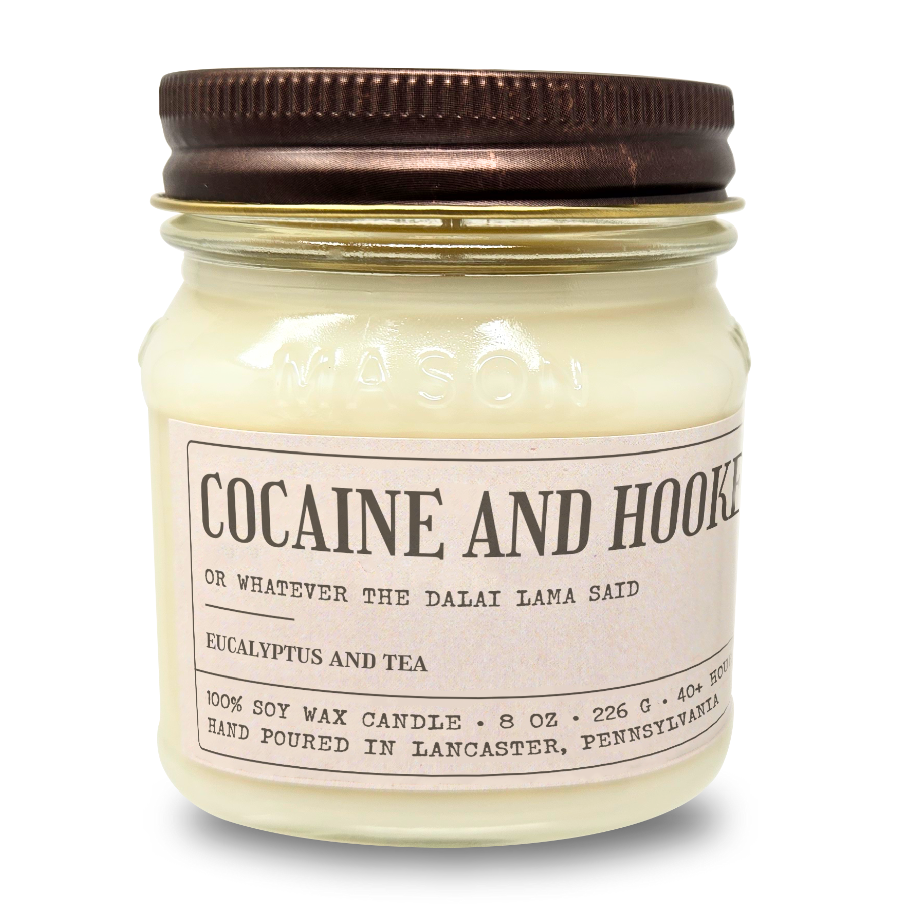 Funny Candle 8oz Soy Wax - c0caine & h00kers