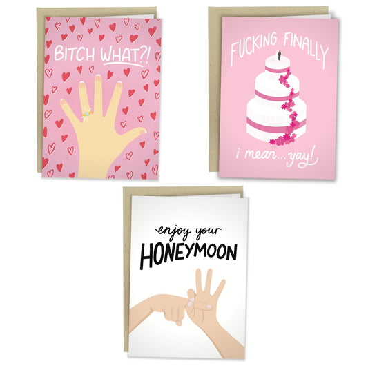 3 Cards for Along the Bride's Side - Funny Engagement Card Set - Sleazy Greetings - greetingcard