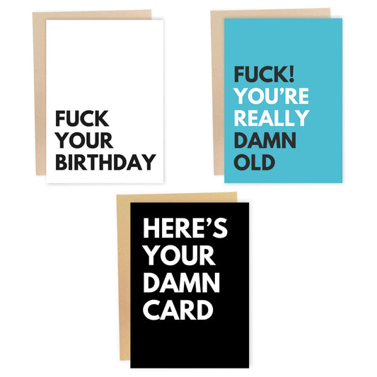 3 Super Rude Birthday Cards Set - Sleazy Greetings - greetingcard