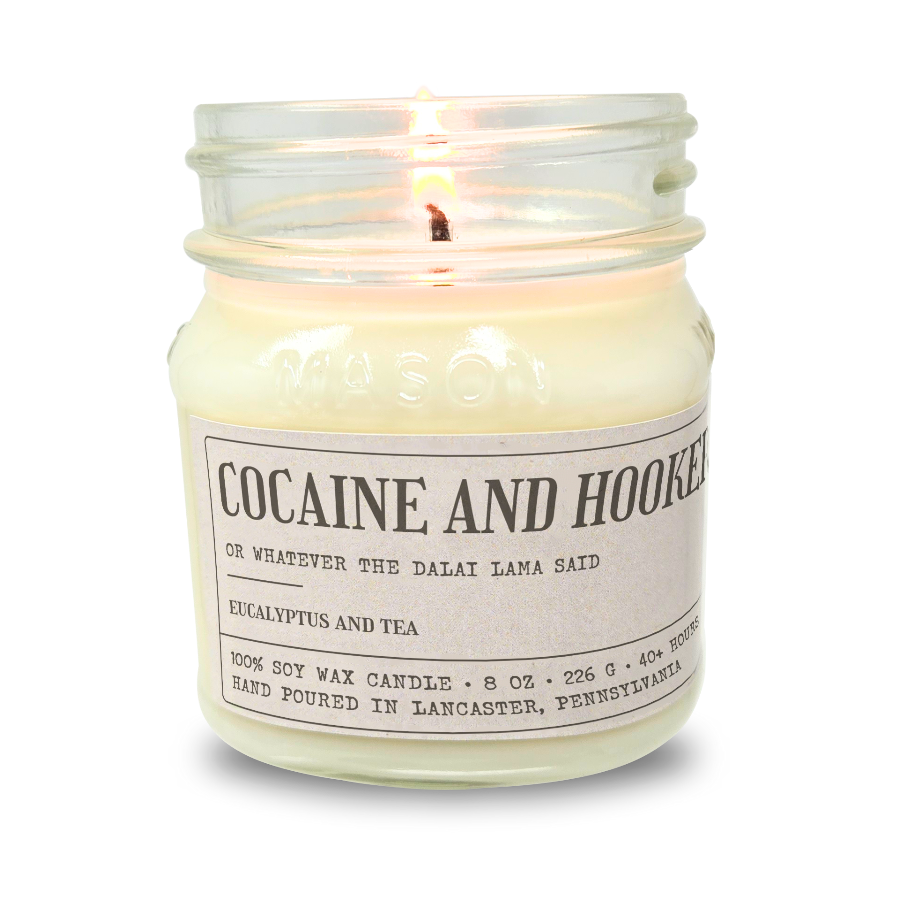 Funny Candle 8oz Soy Wax - c0caine & h00kers