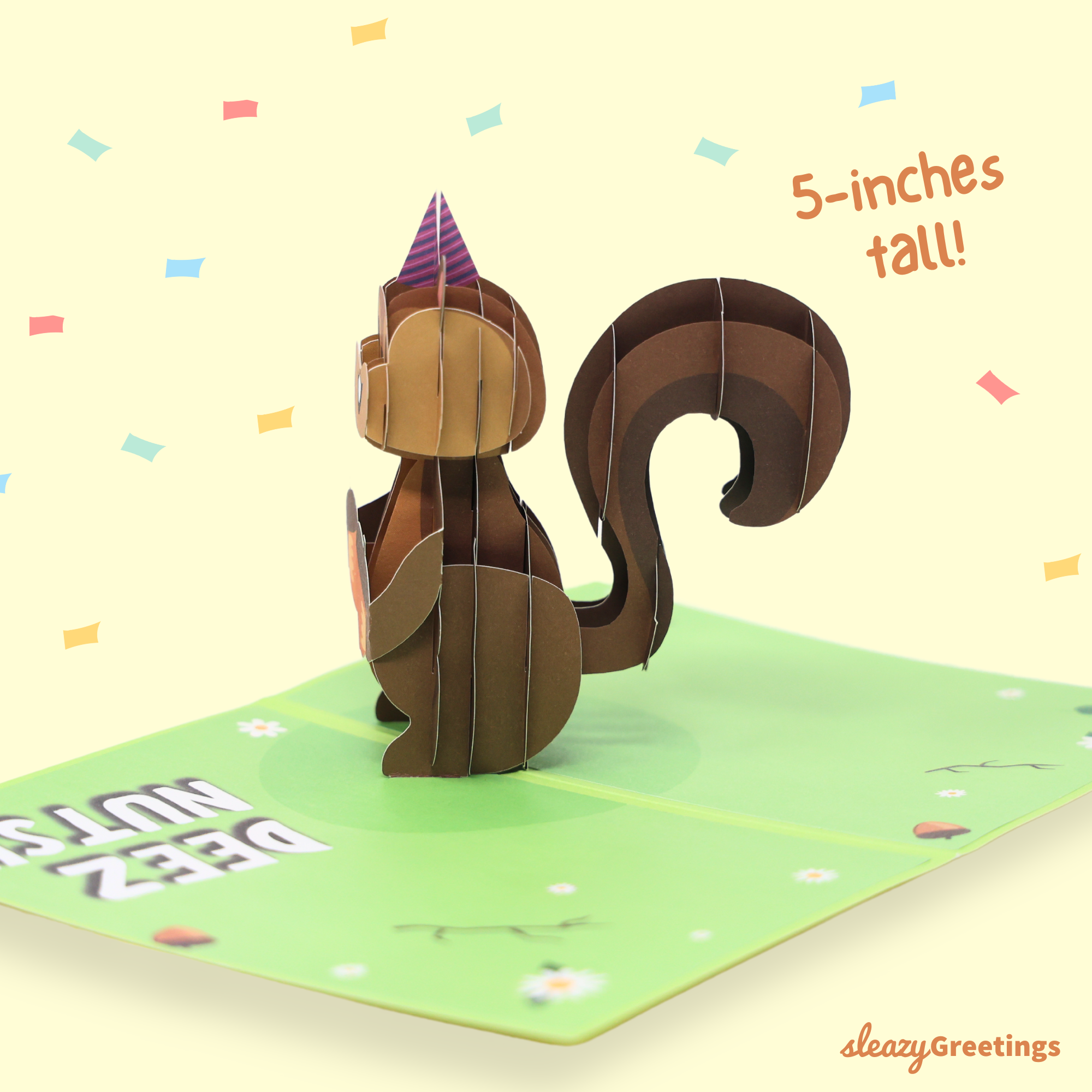 Sleazy Greetings Deez Nuts Squirrel Pop Up Birthday Card - Funny Birthday Card for Men Women - Squirrel 3D Greeting Cards 5x7 Inch