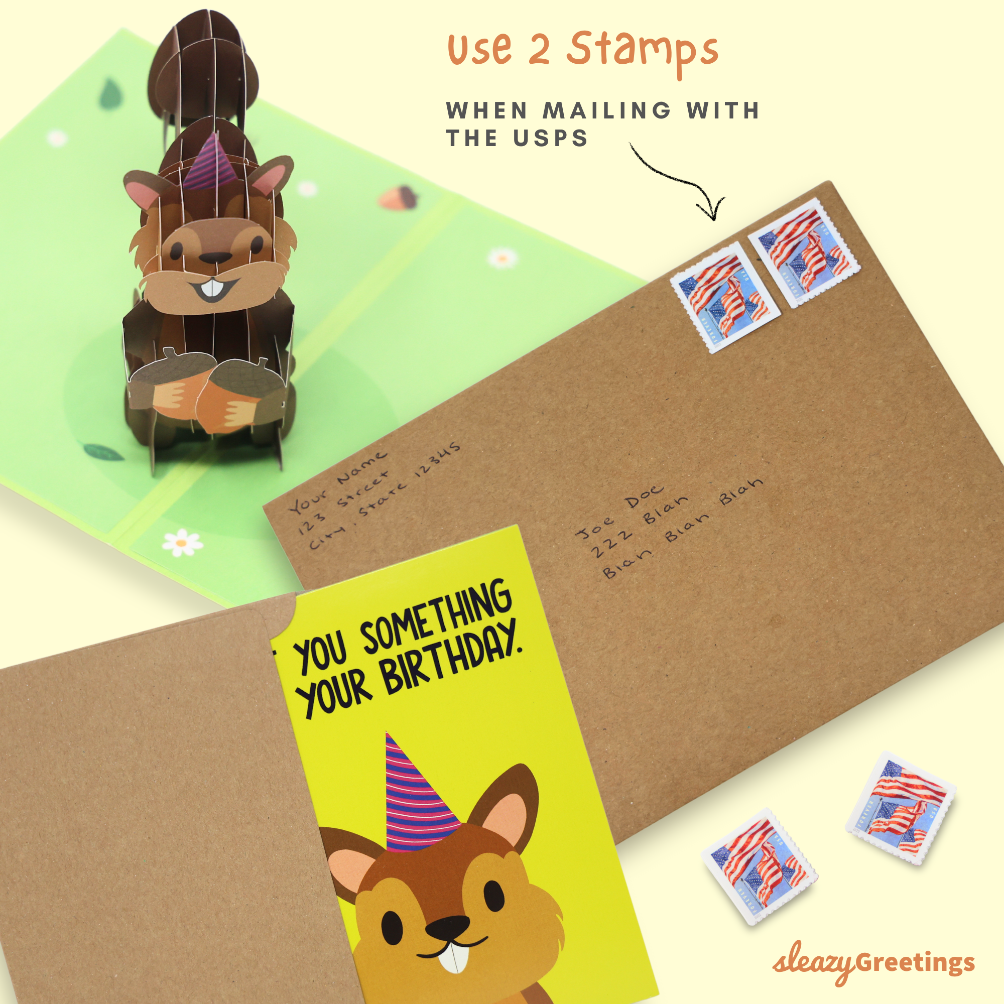 Sleazy Greetings Deez Nuts Squirrel Pop Up Birthday Card - Funny Birthday Card for Men Women - Squirrel 3D Greeting Cards 5x7 Inch