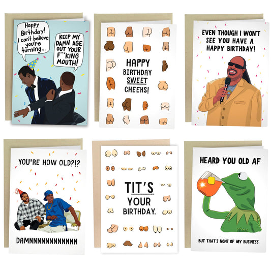 6 Best Selling Birthday Cards Set - Sleazy Greetings - greetingcard