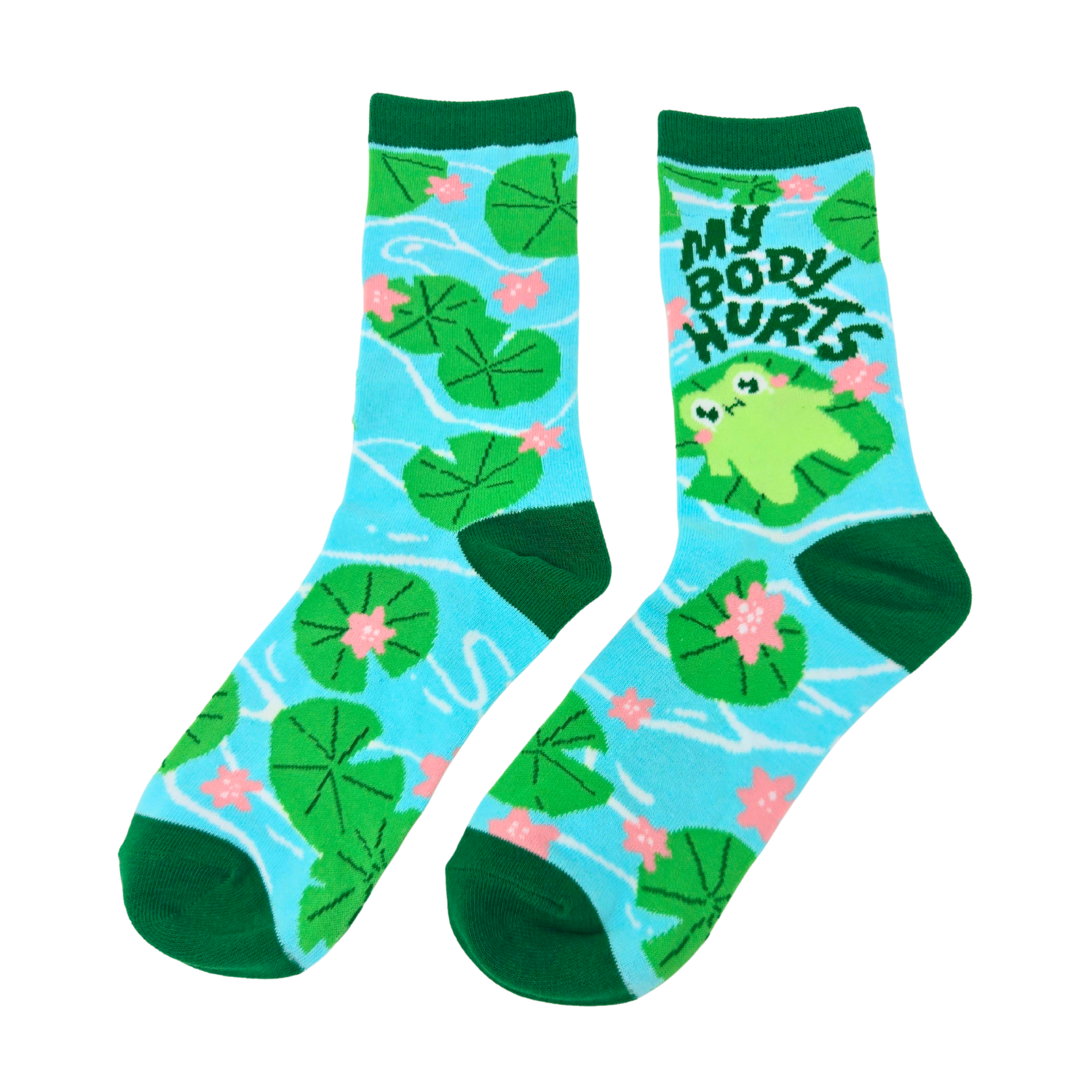 My Body Hurts Frog On Lilly Pad - Women's Funny Crew Socks