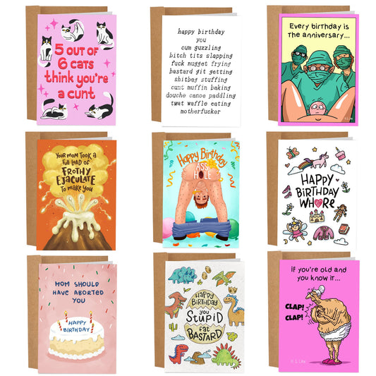 9 Worst Birthday Cards Ever Set - Sleazy Greetings - greetingcard