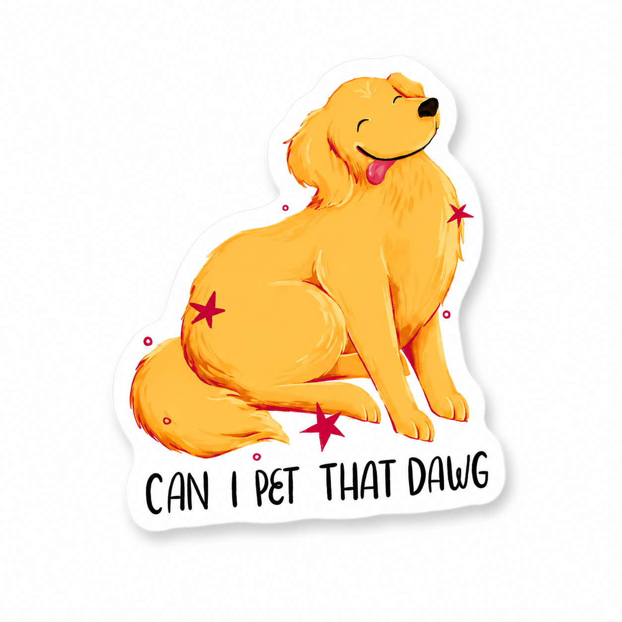 Funny dog meme vinyl sticker inspired by the viral "Can I Pet That Dawg?" internet moment. Waterproof sticker for laptops, water bottles, and more.