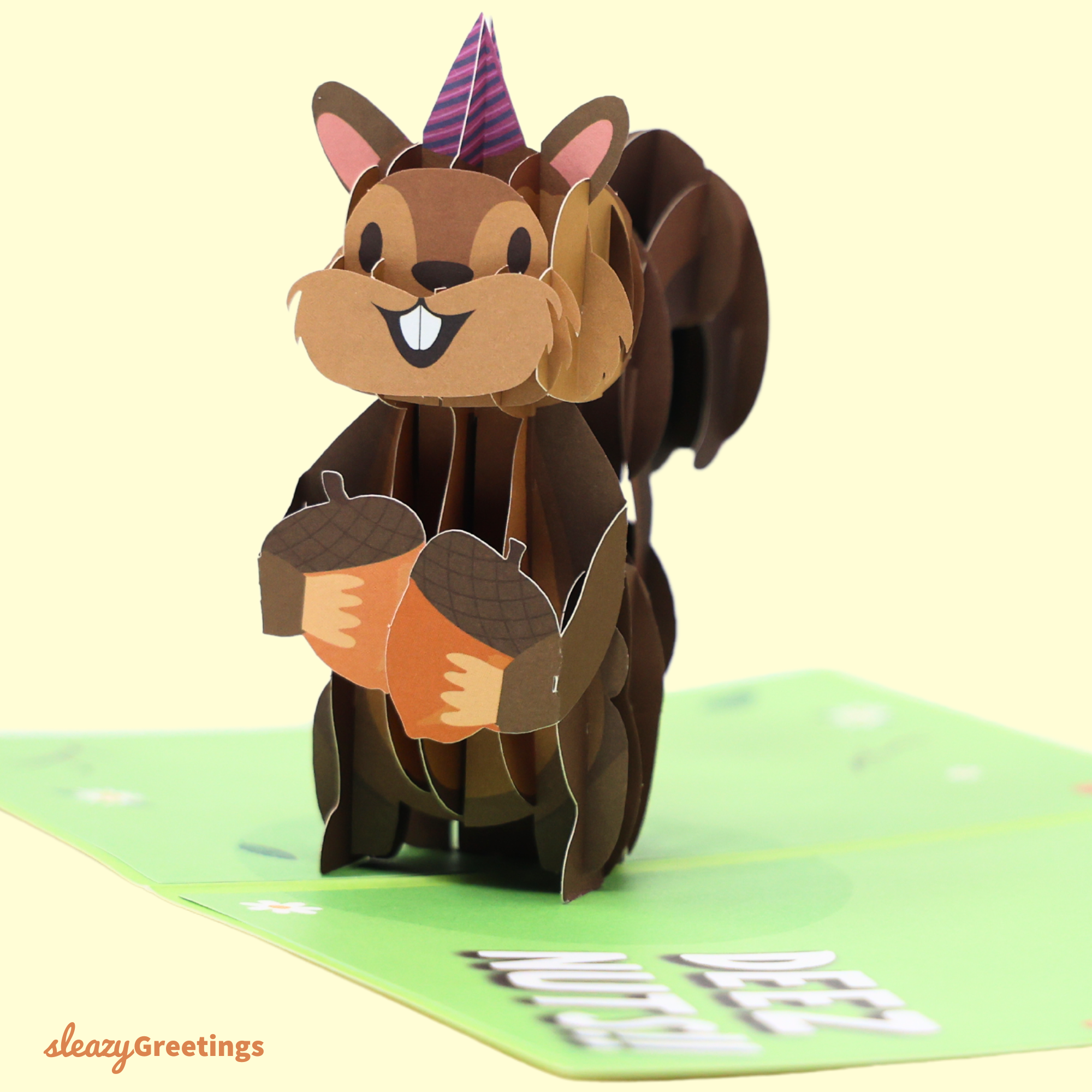 Sleazy Greetings Deez Nuts Squirrel Pop Up Birthday Card - Funny Birthday Card for Men Women - Squirrel 3D Greeting Cards 5x7 Inch
