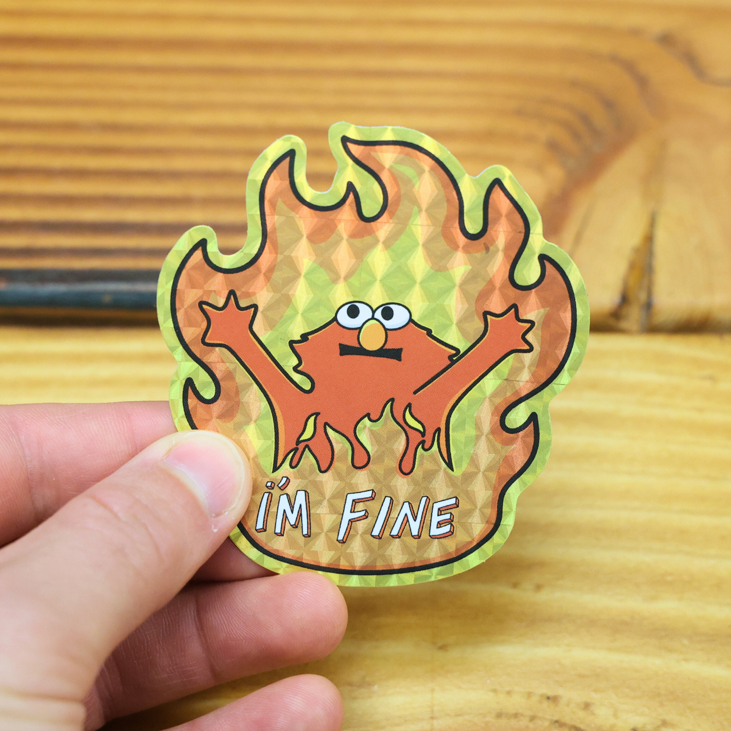 Emo Elmo On Fire I'm Fine Glitter Shiny Sticker