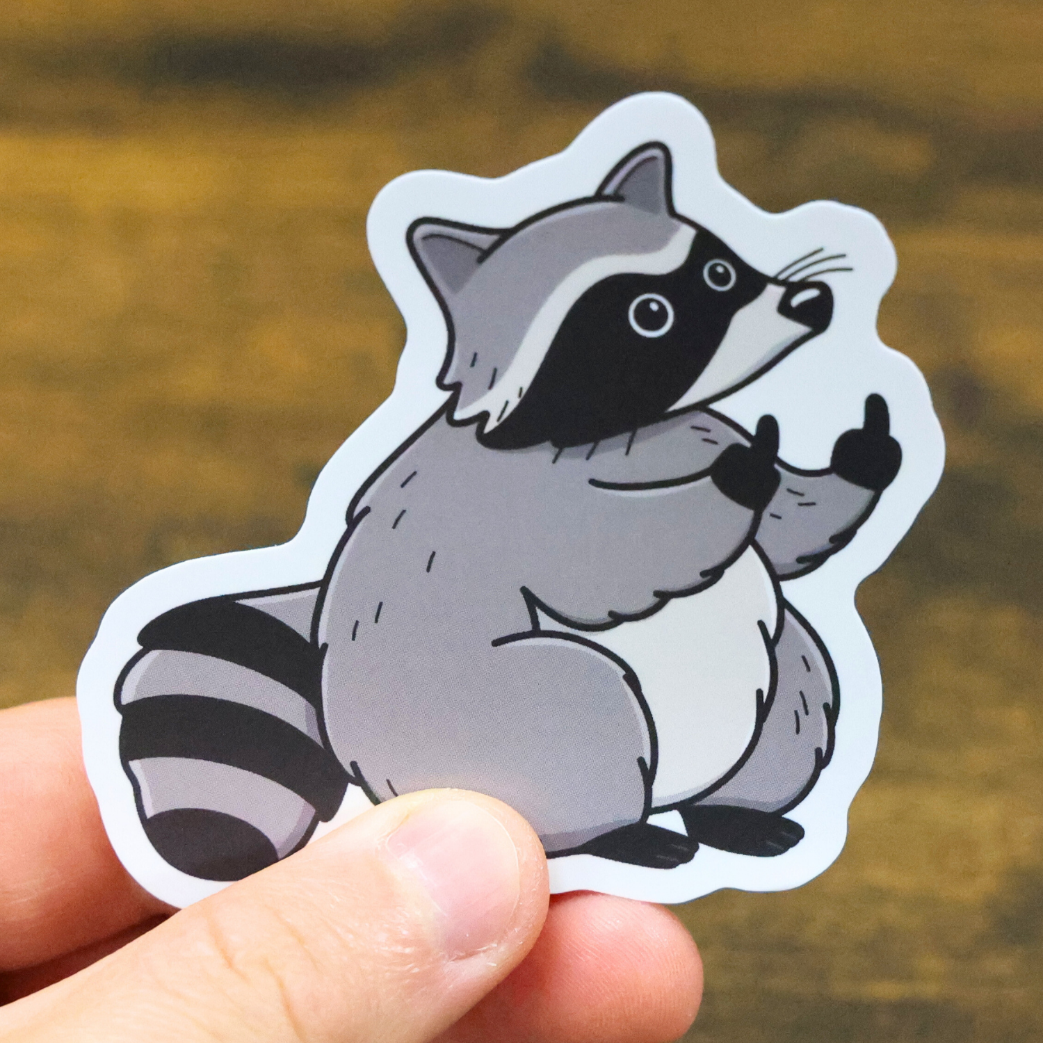 Fat Chubby Raccoon Middle Finger Funny Vinyl Sticker