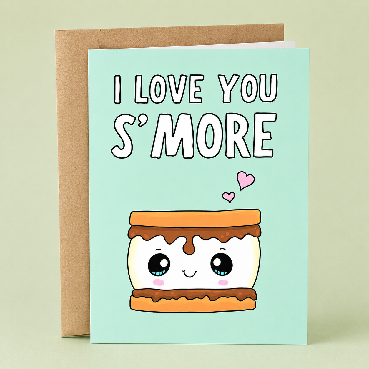 Sleazy Greetings cute love card featuring an adorable s’more character and the phrase “I Love You S’More,” a sweet and punny Valentine's Day, anniversary, wedding, engagement, or just-because card for husbands, wives, boyfriends, girlfriends, partners, fiancés, or anyone who deserves a heartfelt reminder that they’re loved a little s’more every day.