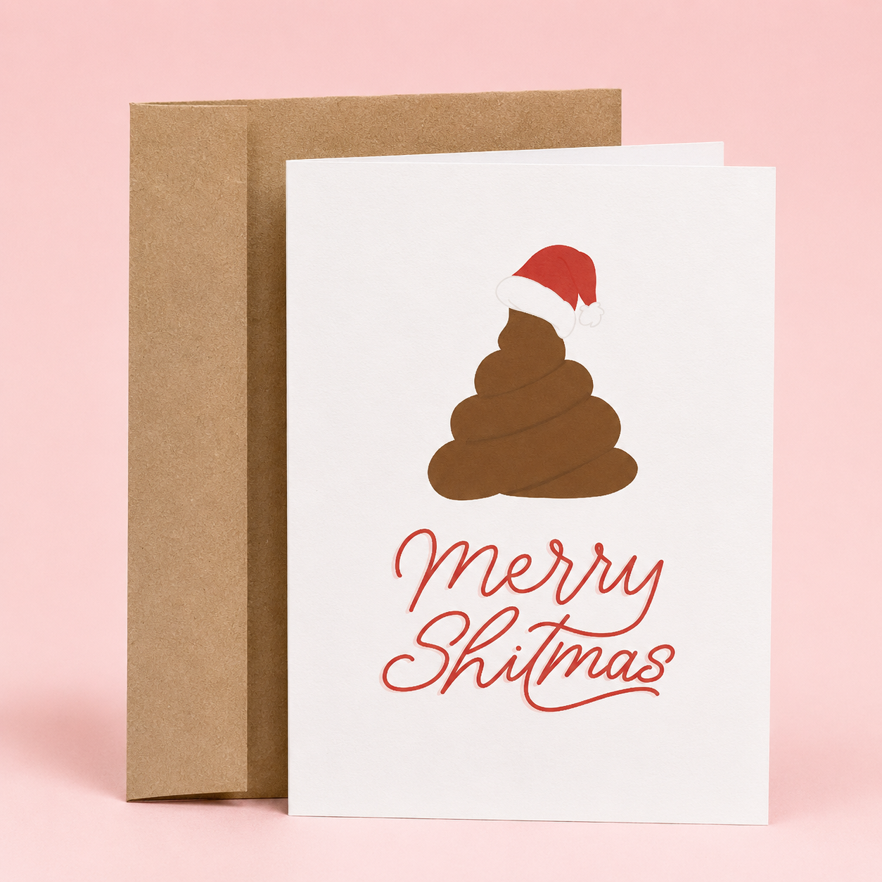 Sleazy Greetings funny Christmas greeting card featuring a pile of poop wearing a Santa hat and the phrase “Merry Shitmas,” a humorous holiday card for friends, family, coworkers, Christmas parties, gift exchanges, white elephant gifts, or anyone who enjoys sarcastic Christmas humor and festive potty jokes.