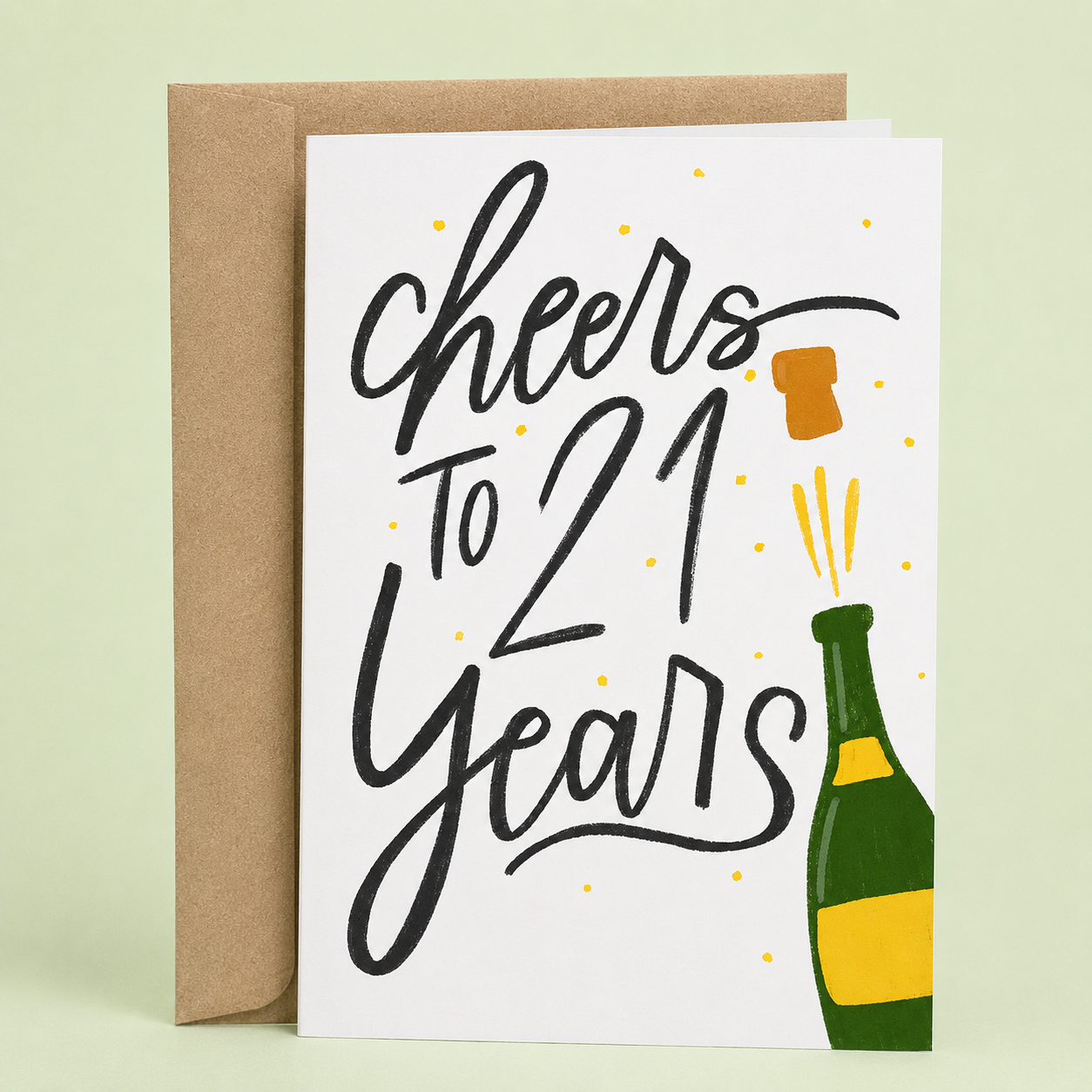 Sleazy Greetings funny 21st birthday card featuring a champagne bottle and the phrase “Cheers to 21 Years,” a humorous twenty-first birthday card for friends, family, son, daughter, brother, sister, coworker, or anyone celebrating turning 21.