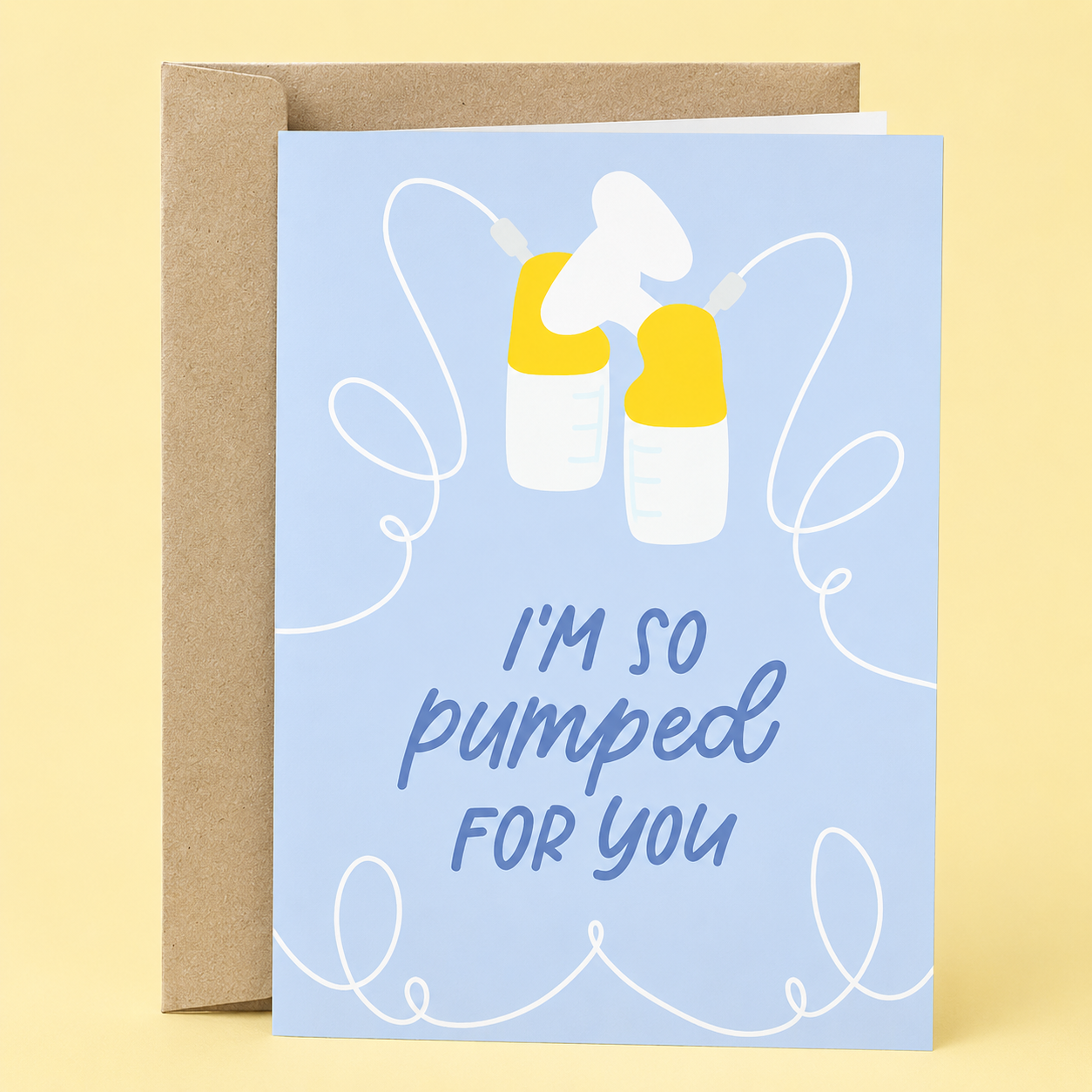 Sleazy Greetings funny new baby congratulations card featuring breast pump bottles and the phrase “I’m So Pumped for You,” a humorous baby shower, pregnancy announcement, new parent, adoption, or newborn celebration card for moms, dads, and growing families.
