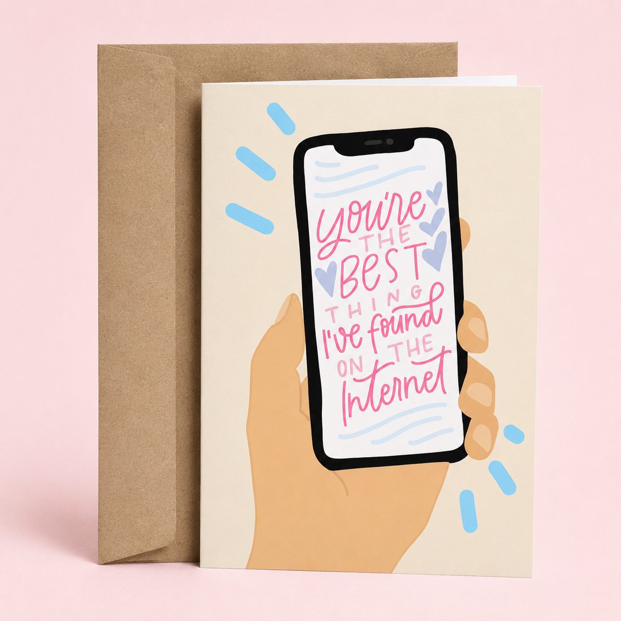 Sleazy Greetings funny love greeting card featuring a smartphone illustration and the phrase “You’re the Best Thing I’ve Found on the Internet,” a humorous anniversary, Valentine’s Day, dating, or romantic relationship card for boyfriend, girlfriend, husband, wife, or partner.