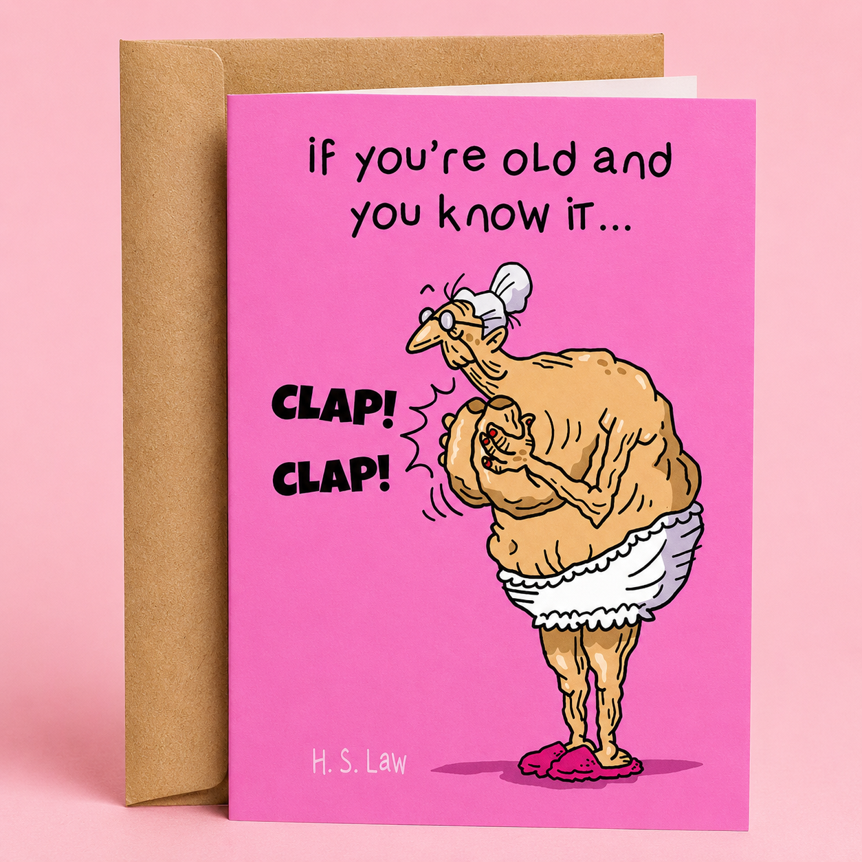 Inside view of a Sleazy Greetings funny birthday card featuring “...clap your tits! Happy Birthday!” humor with minimalist typography design and blank space for a handwritten message on premium matte cardstock.