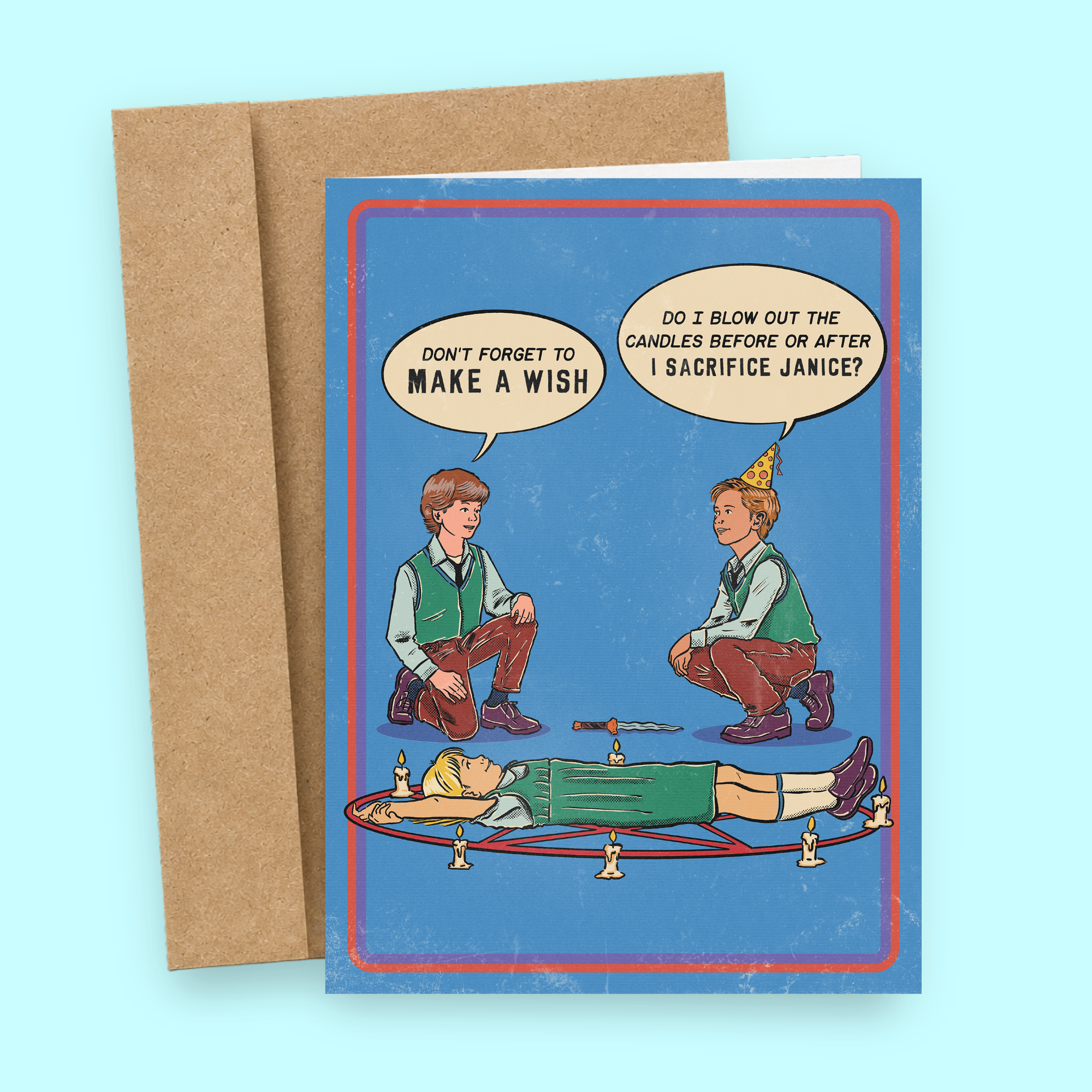 Sacrifice Janice Pentagram Birthday Card - 70's Vintage