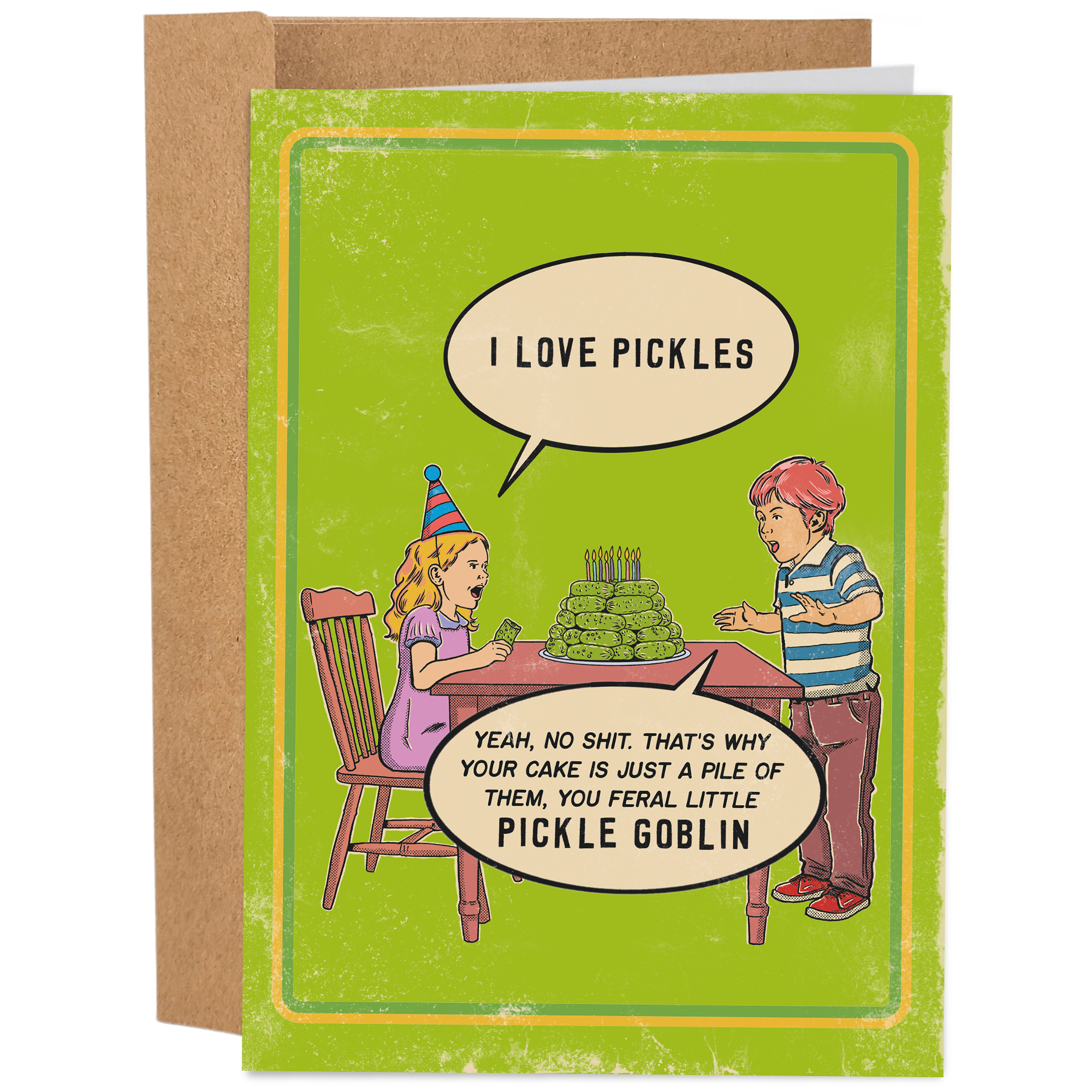 I Love Pickles Pickle Goblin - Vintage Funny Birthday Card