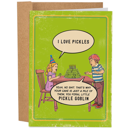 I Love Pickles Pickle Goblin - Vintage Funny Birthday Card