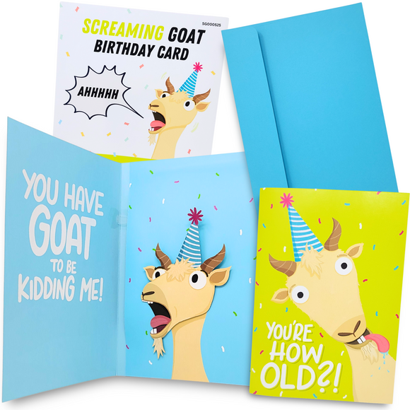 Good Egg Greetings Screaming Goat Birthday Card - Screaming Goat Meme with Sound and Shaking Head Motion - 5.25 x 8.18 Inches