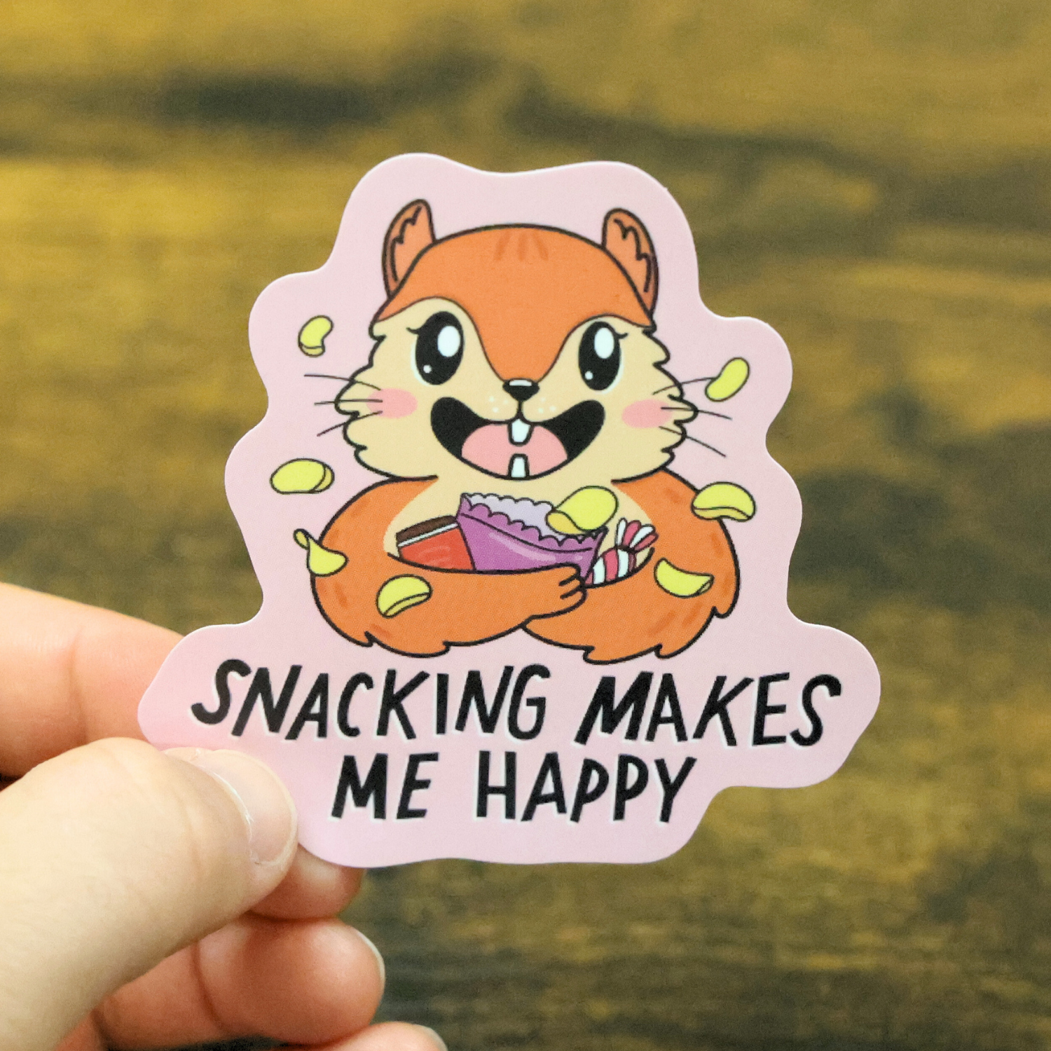 Snacking Makes Me Happy Funny Vinyl Sticker