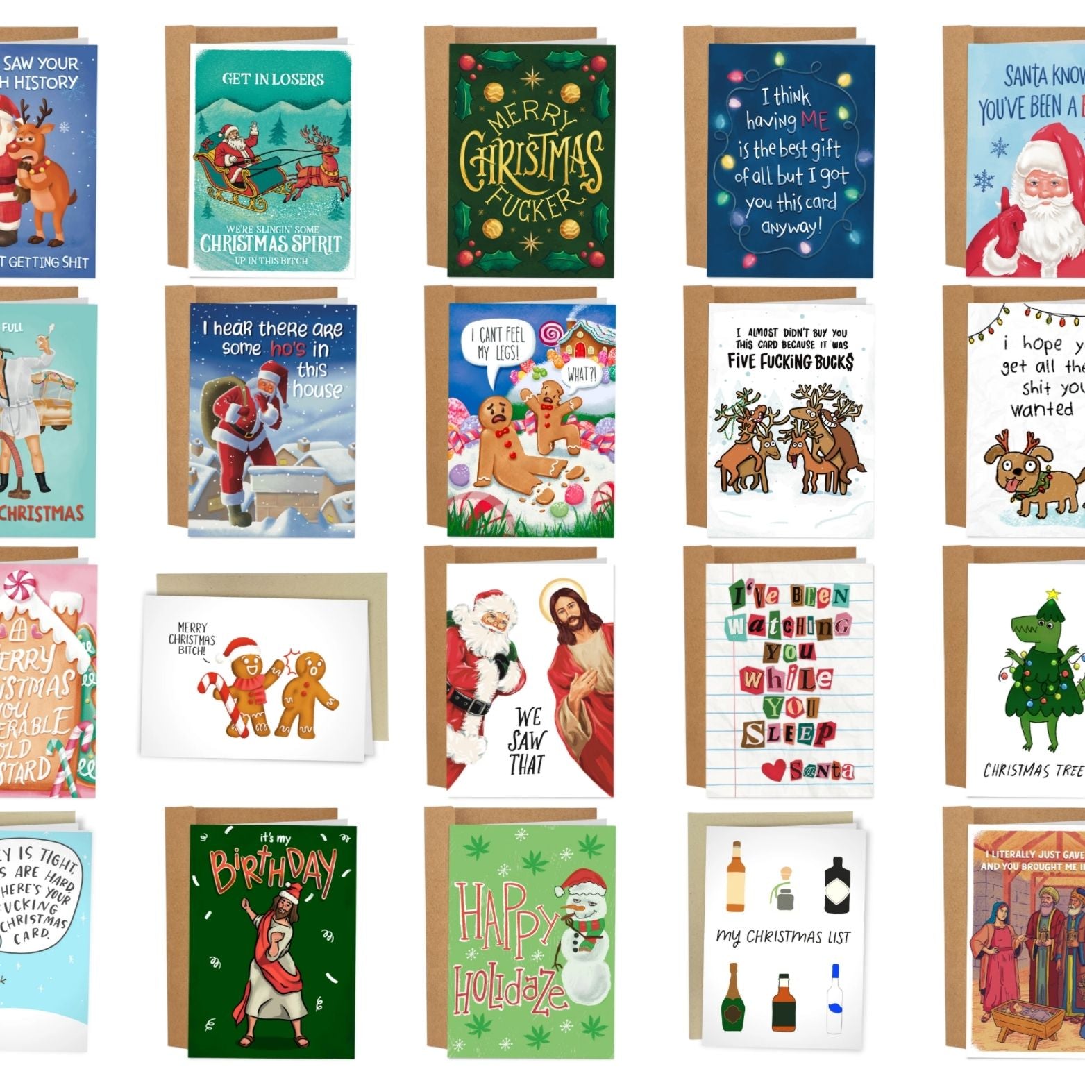 Collection of various Christmas cards with different designs and messages.