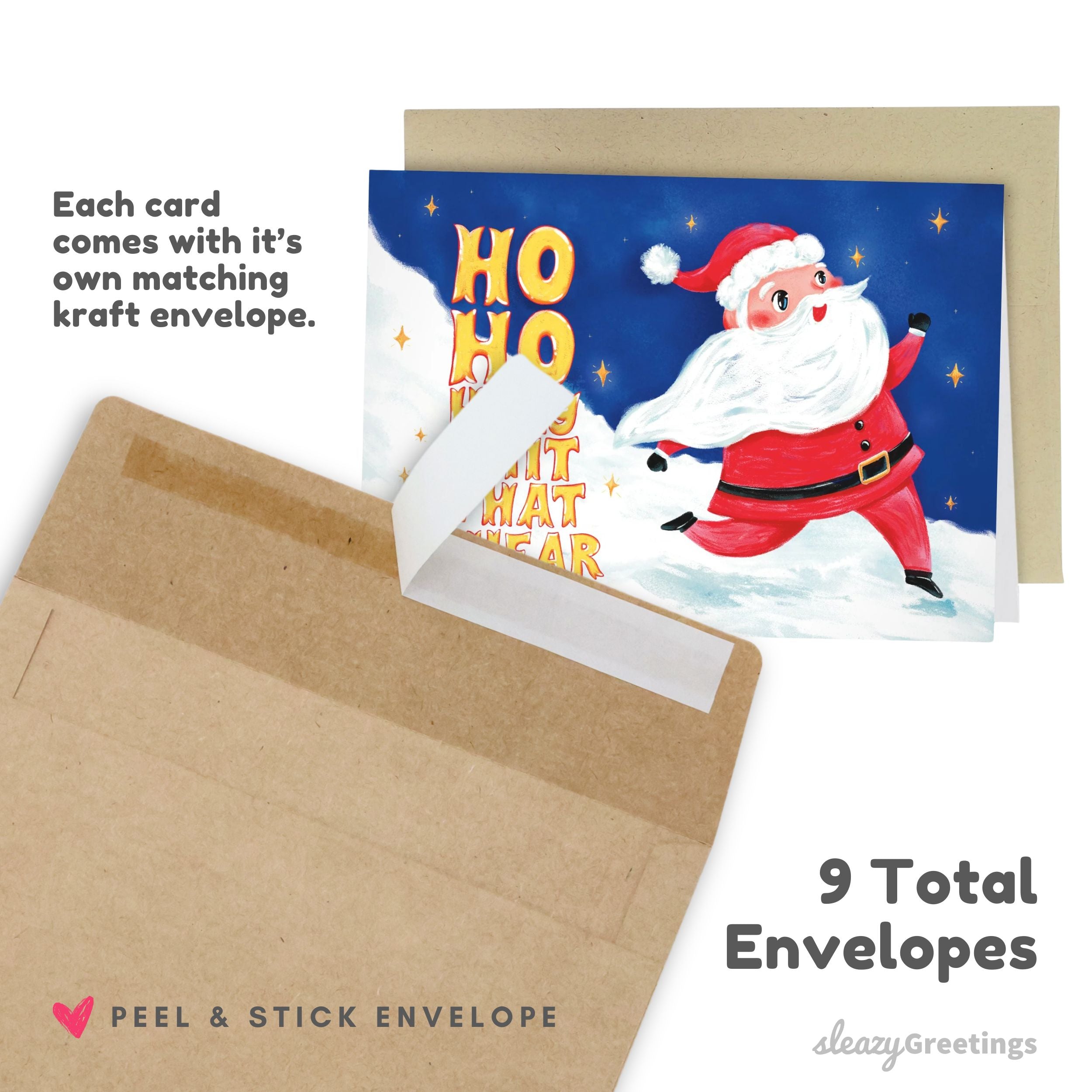 Santa Claus card with matching kraft envelope on a white background