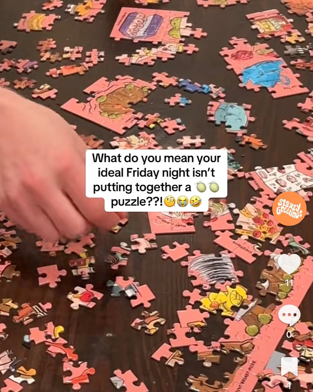 Adults playing the Tits a Puzzle naughty puzzle together, a great gag gift for friends.