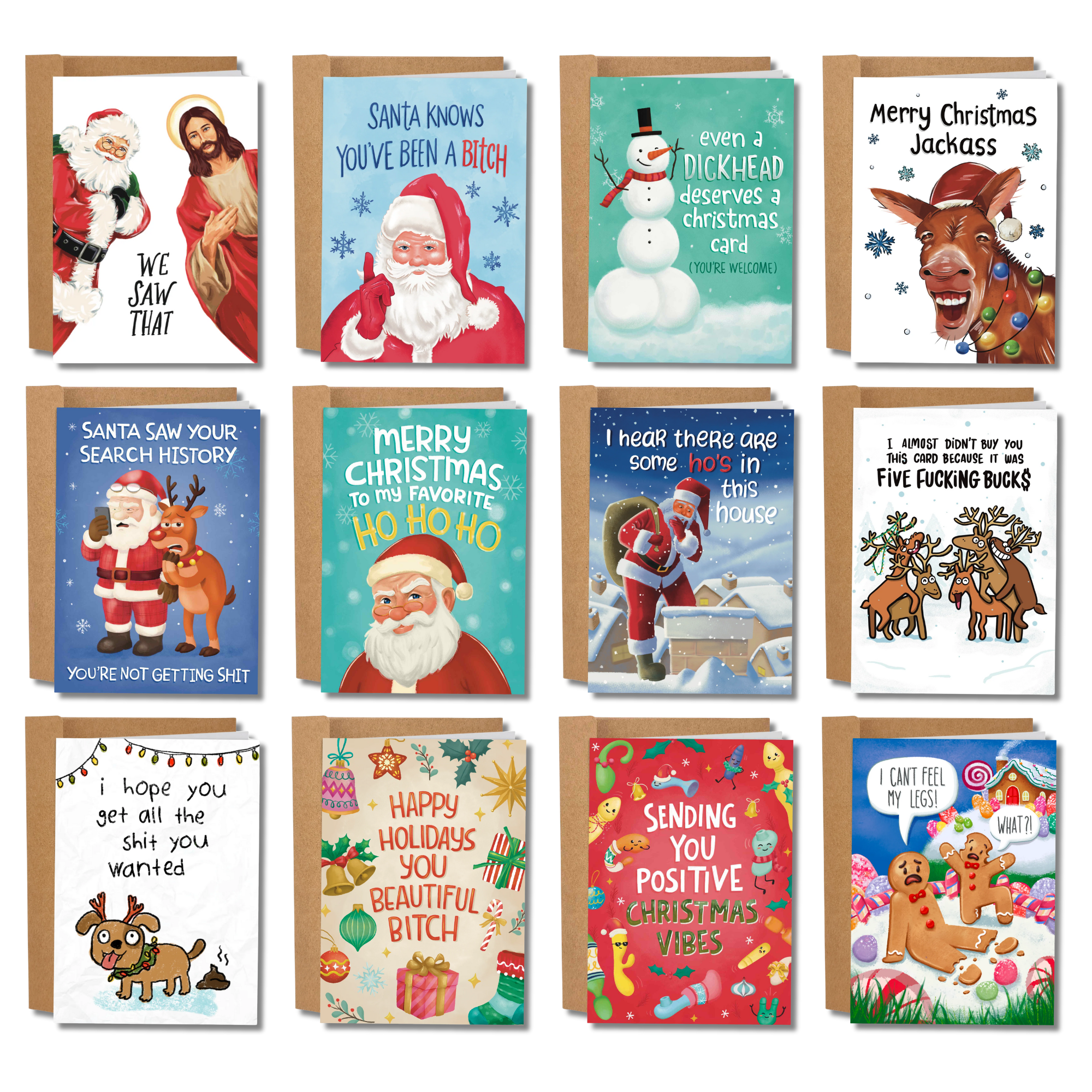 Collection of Christmas cards with various designs and text.