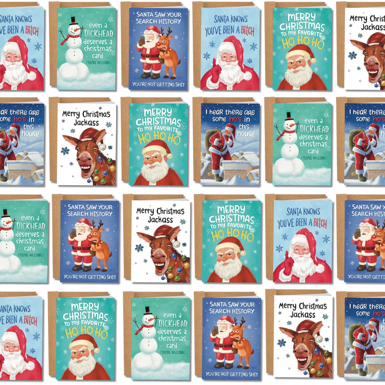 Funny Christmas Card Bundle – Sleazy Holiday Cards for Adults (Pack of 6, 12, or 24)
