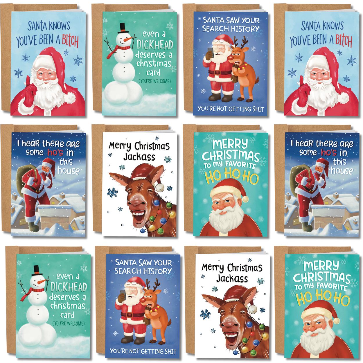 Funny Christmas Card Bundle – Sleazy Holiday Cards for Adults (Pack of 6, 12, or 24)