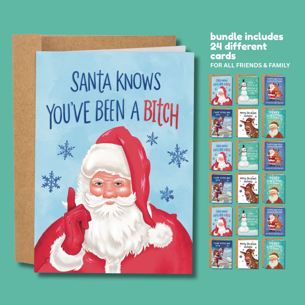 Funny Christmas Card Bundle – Sleazy Holiday Cards for Adults (Pack of 6, 12, or 24)