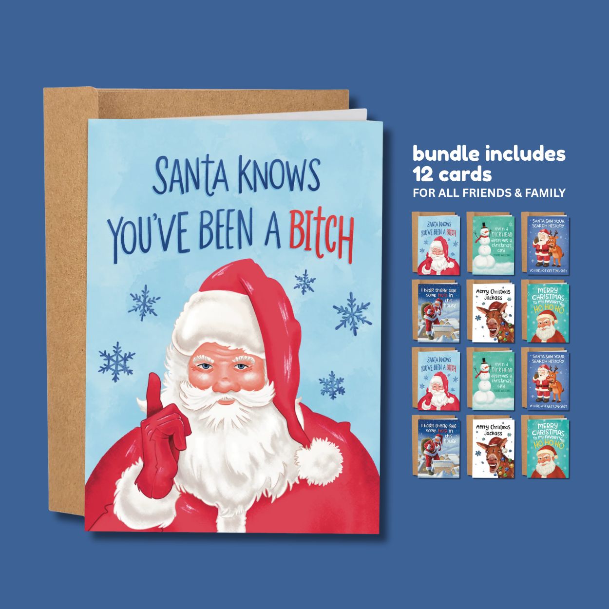 Funny Christmas Card Bundle – Sleazy Holiday Cards for Adults (Pack of 6, 12, or 24)