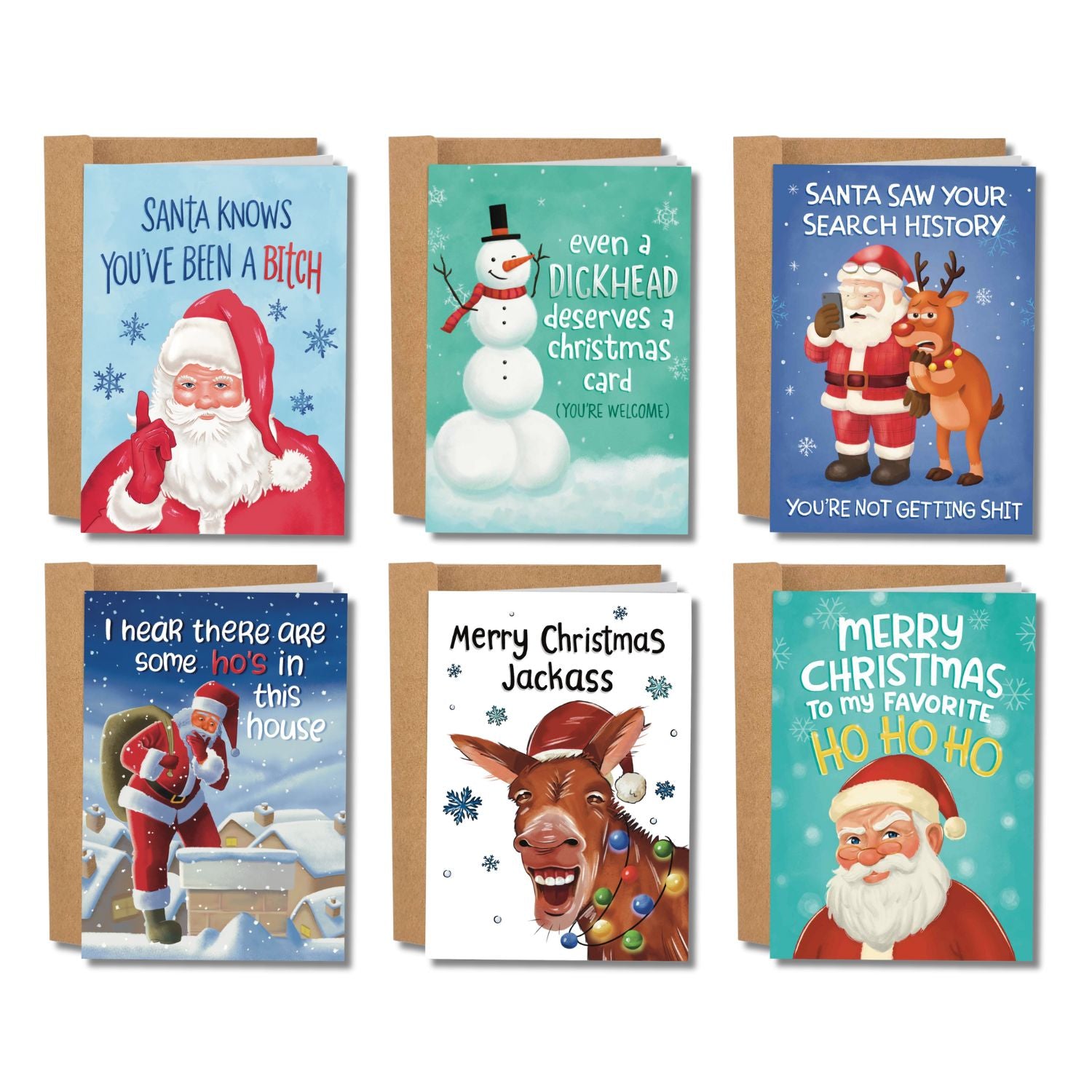 Funny Christmas Card Bundle – Sleazy Holiday Cards for Adults (Pack of 6, 12, or 24)