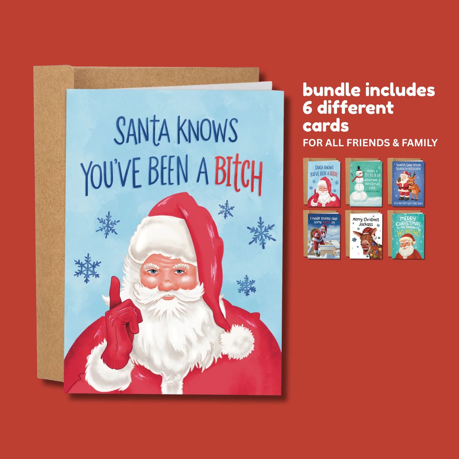 Funny Christmas Card Bundle – Sleazy Holiday Cards for Adults (Pack of 6, 12, or 24)