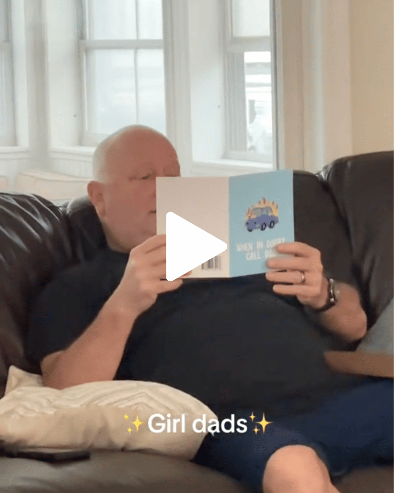 dad reading a sleazy greeting card