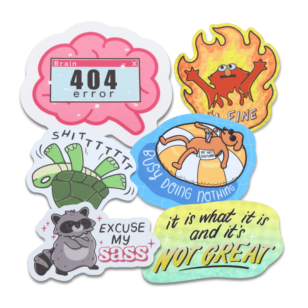 Group of 6 funny stickers