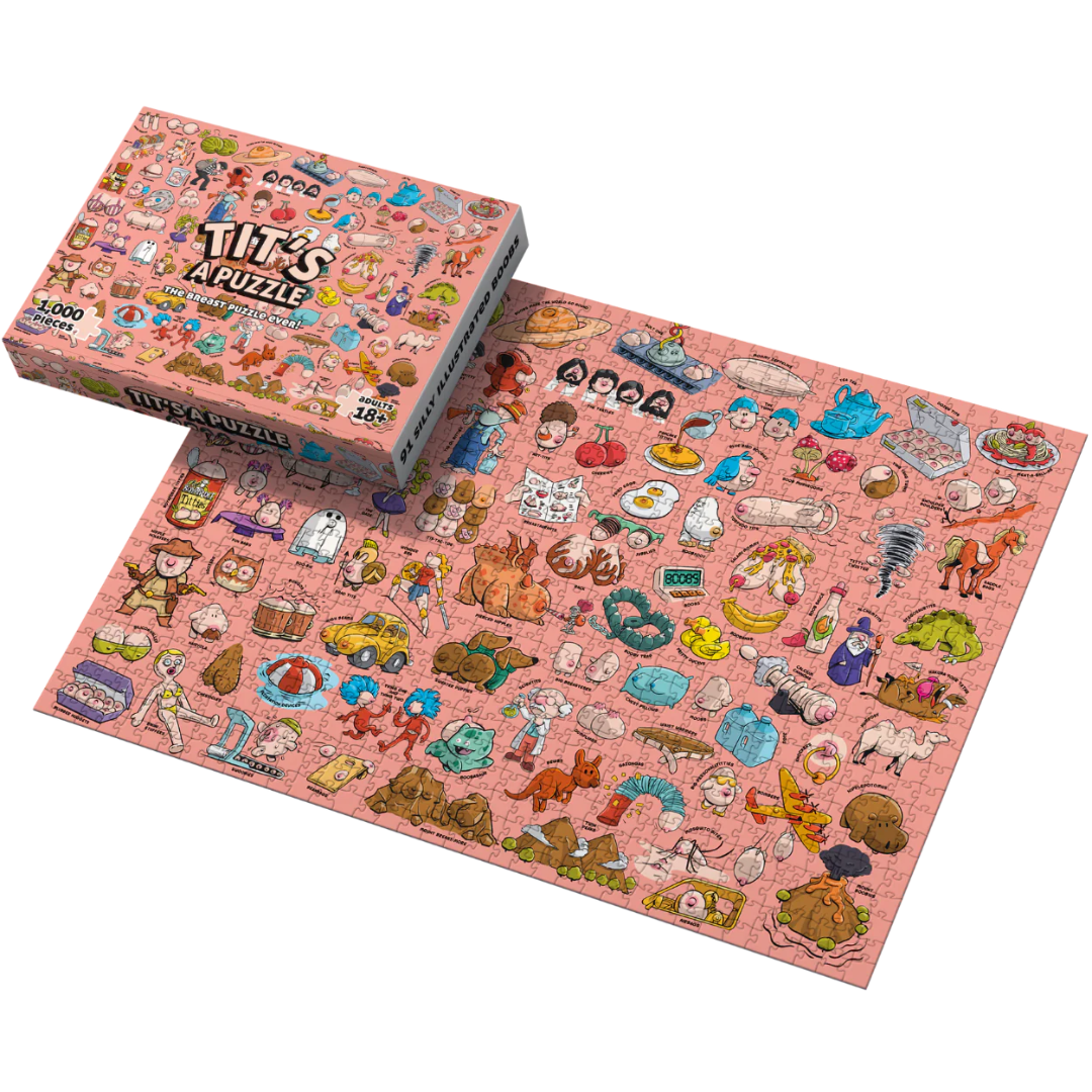naughty funny pink puzzle featuring hidden tits breasts boobies, etc.