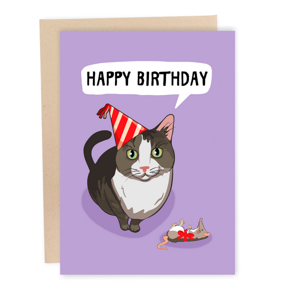 funny cat birthday card mouse