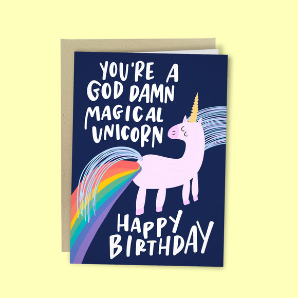 Funny Birthday Card For Sister, God Damn Magical Unicorn, Unicorn Birthday Card, Funny Card For Best Friend, Family Or Significant Other