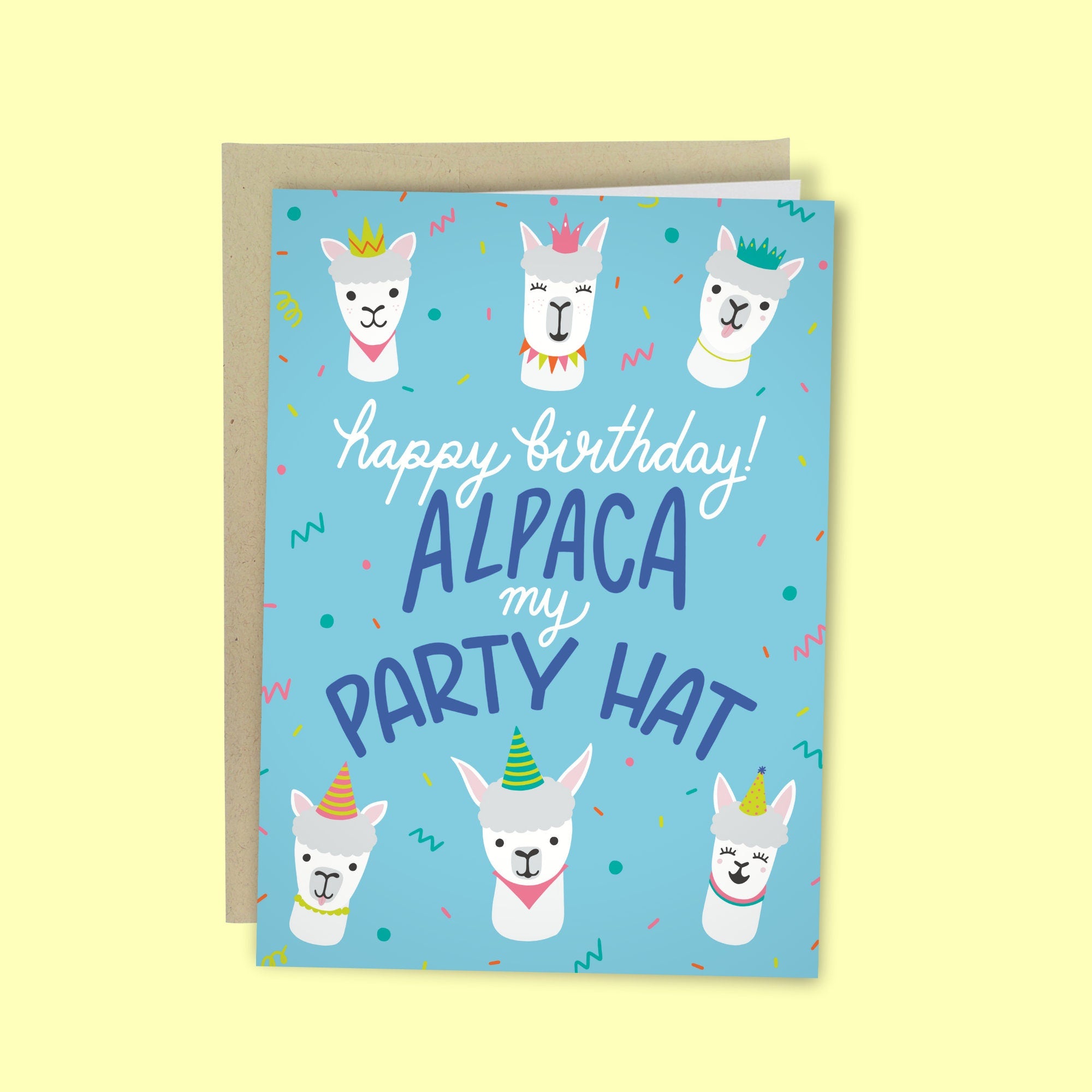 Funny Happy Birthday Card, Alpaca Funny Birthday card, Pun Aplaca Party Hat Birthday Card